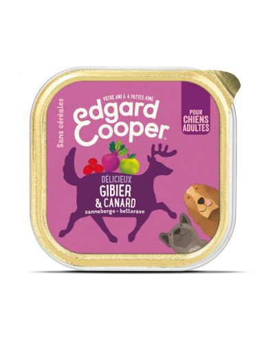 BARQUETTE DE PATEE CHIEN ADULTE EDGARD ET COOPER GIBIER ET CANARD 300 G